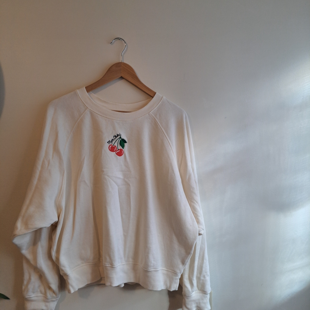 Old Navy Cream Sweatshirt with Cherry Embroidery.